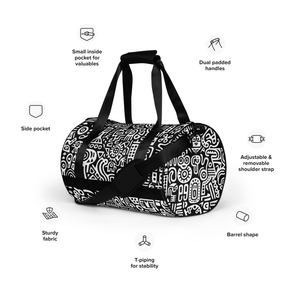 Elevate Your Gym Style with the African Symbols-Inspired All-Over Print Gym Bag