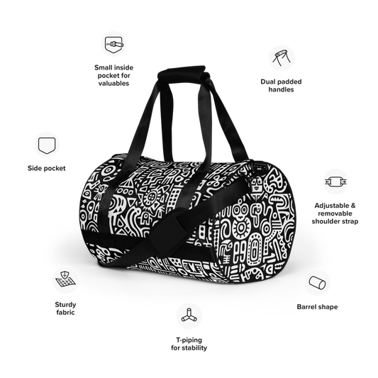 Elevate Your Gym Style with the African Symbols-Inspired All-Over Print Gym Bag