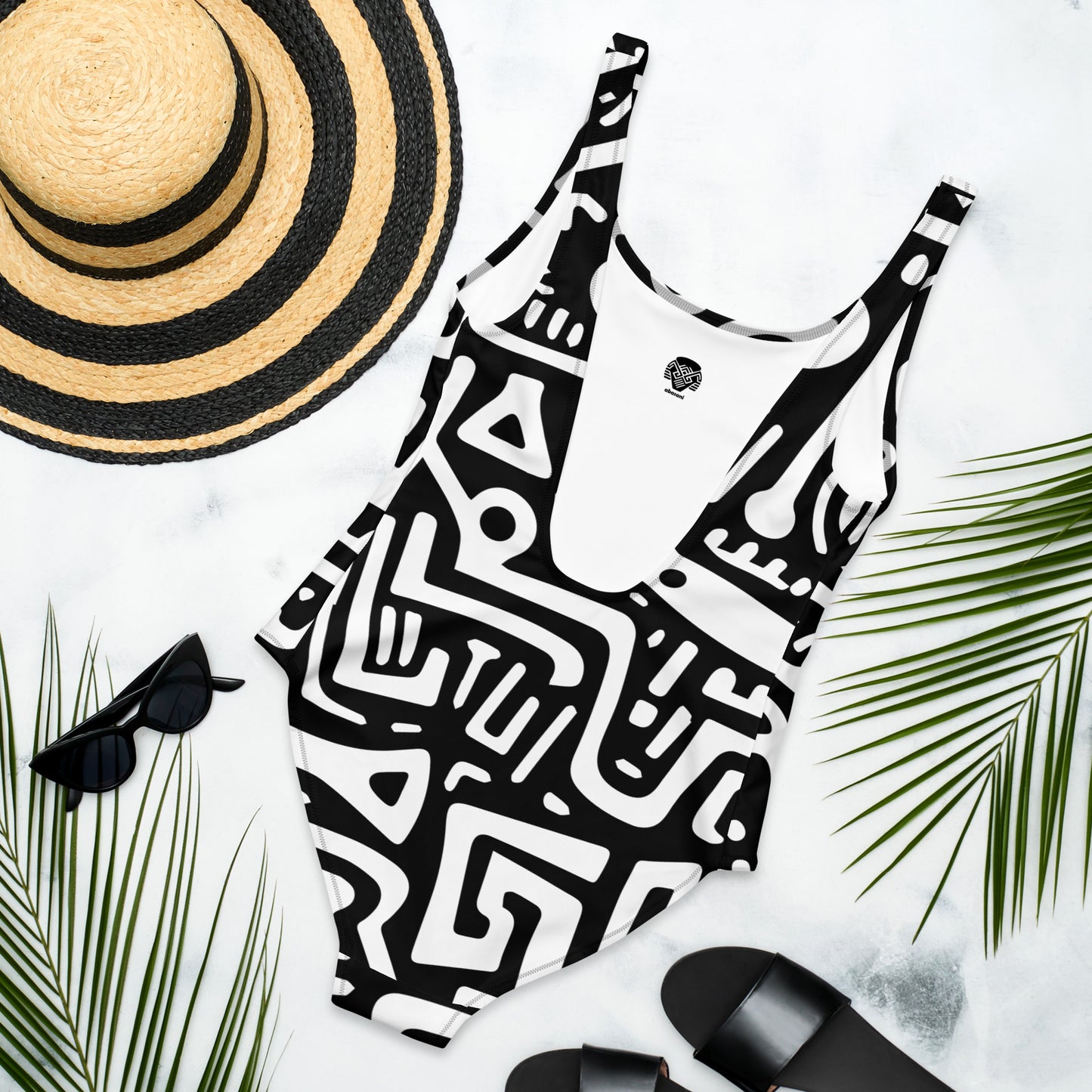 African Adinkra Symbols Inspired One-Piece Swimsuit || abasani