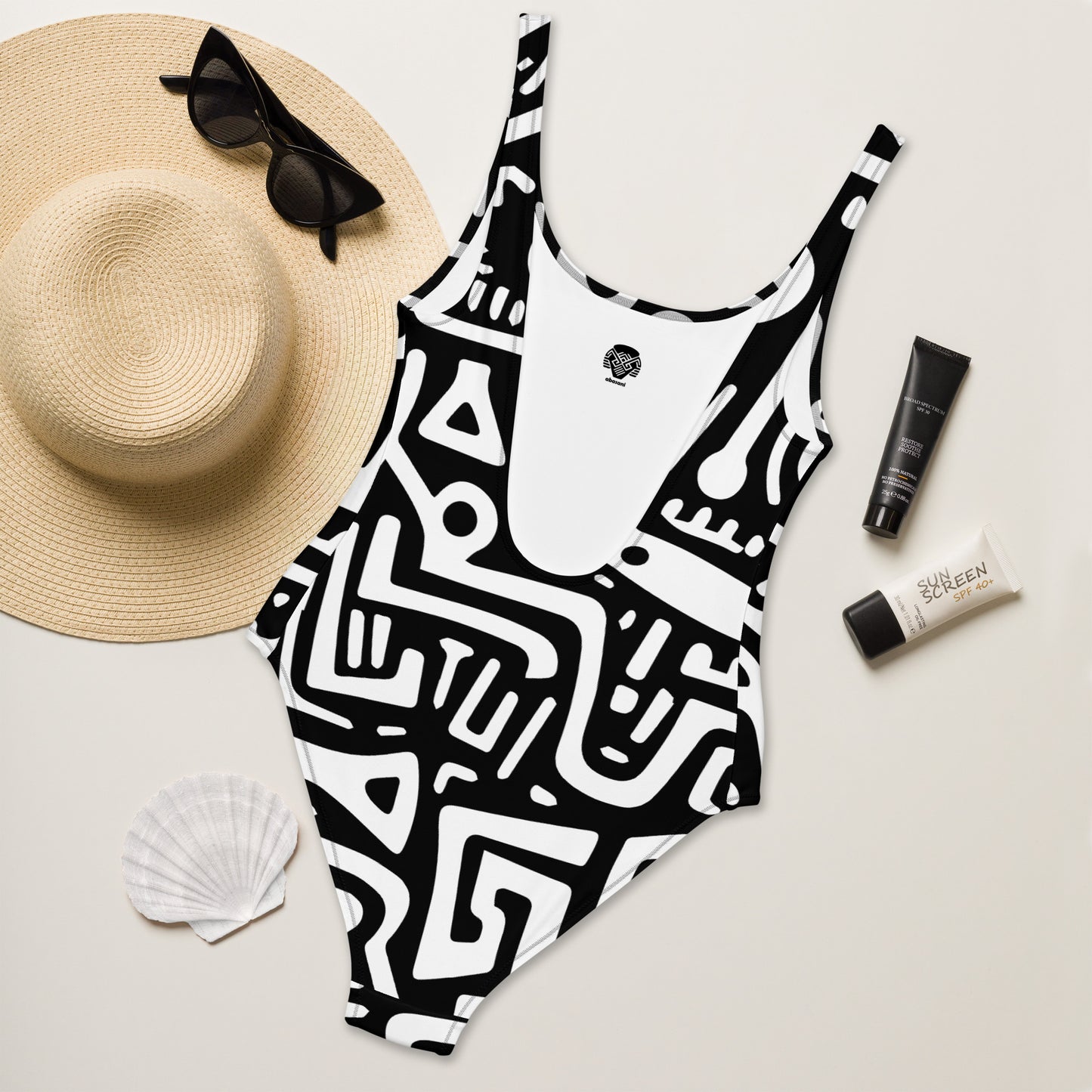 African Adinkra Symbols Inspired One-Piece Swimsuit || abasani