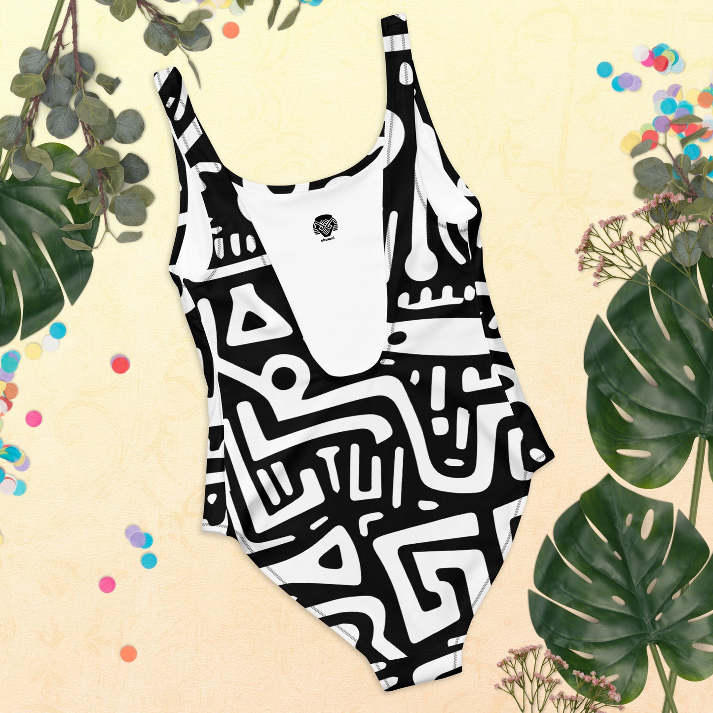 African Adinkra Symbols Inspired One-Piece Swimsuit || abasani