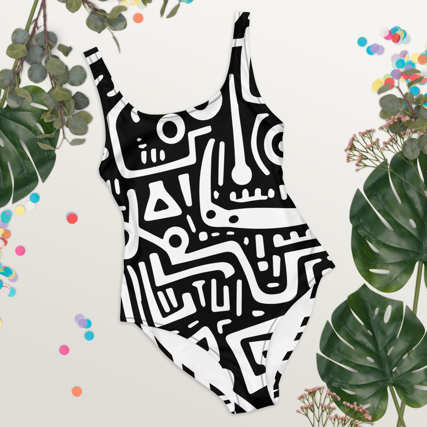 African Adinkra Symbols Inspired One-Piece Swimsuit || abasani