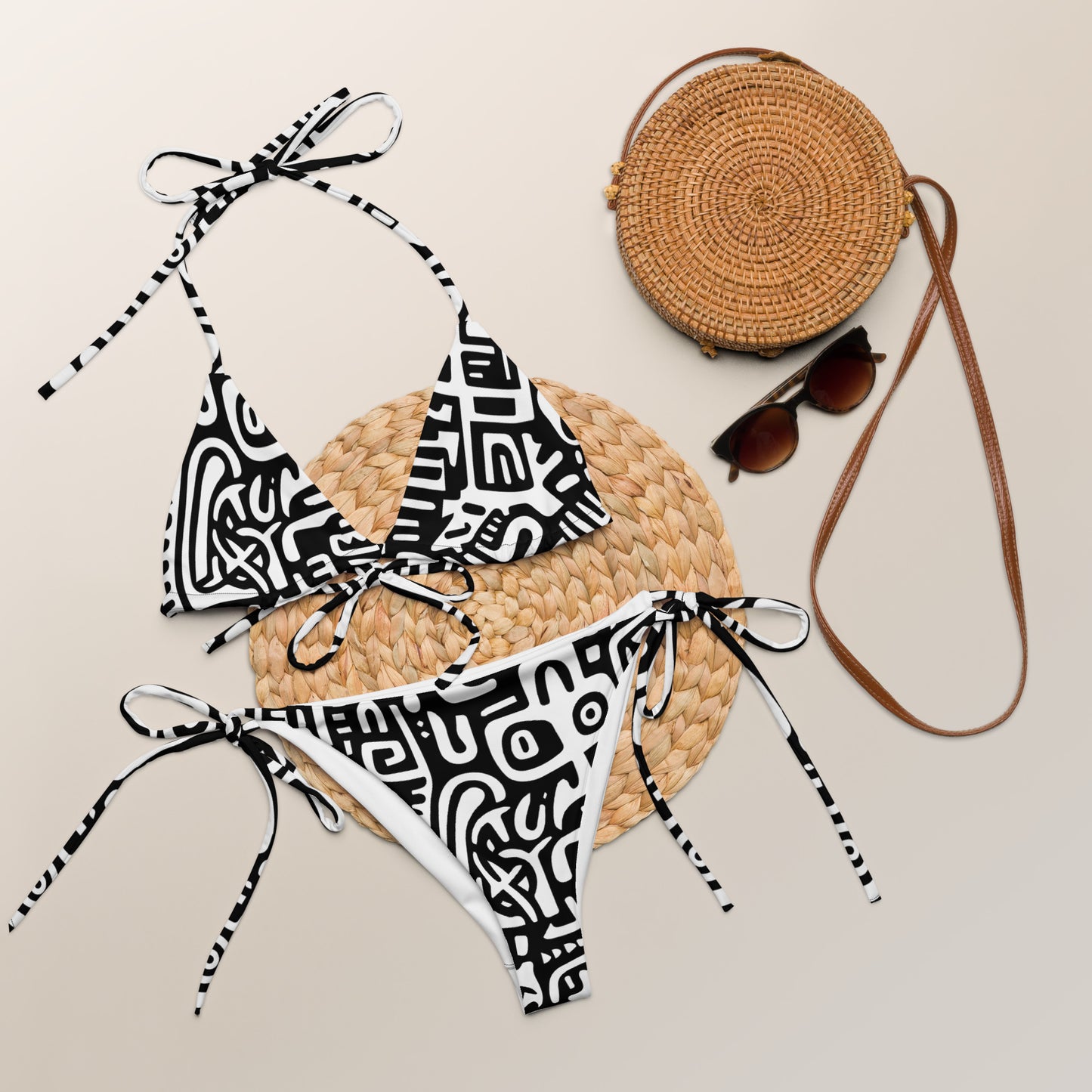 African Adinka Inspired Symbol All-over print string bikini || abasani